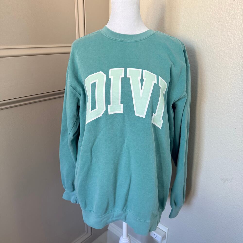 Divi Colliagate Crewneck Sweatshirt Pullover Comfy Casual Top Teal Size M